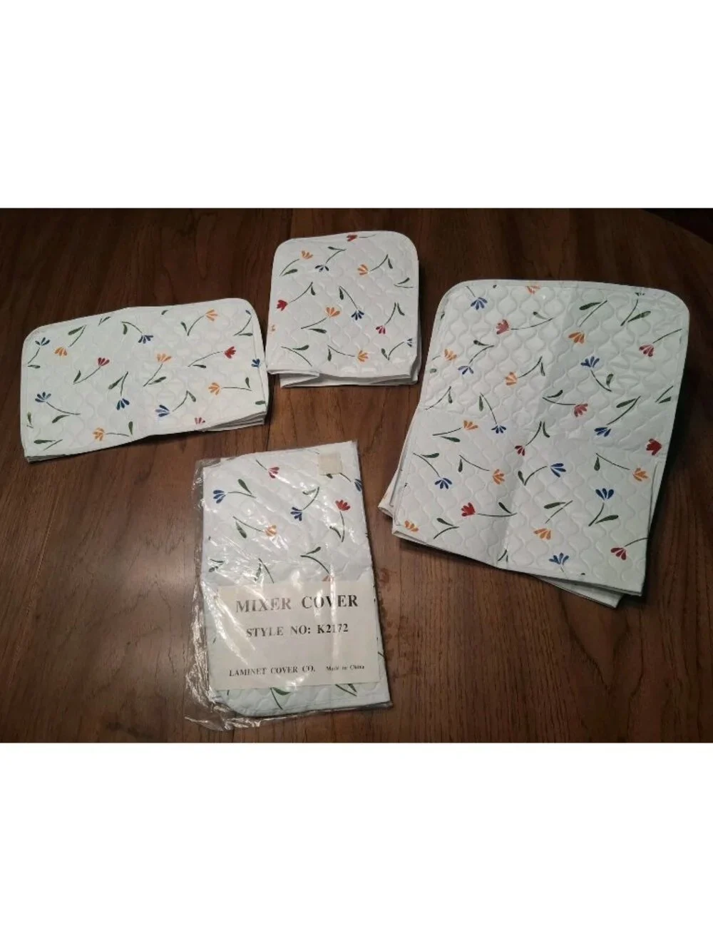 Vintage White w/Flower Quilted Vinyl Appliance Covers Lot of 4 Toaster Mixer